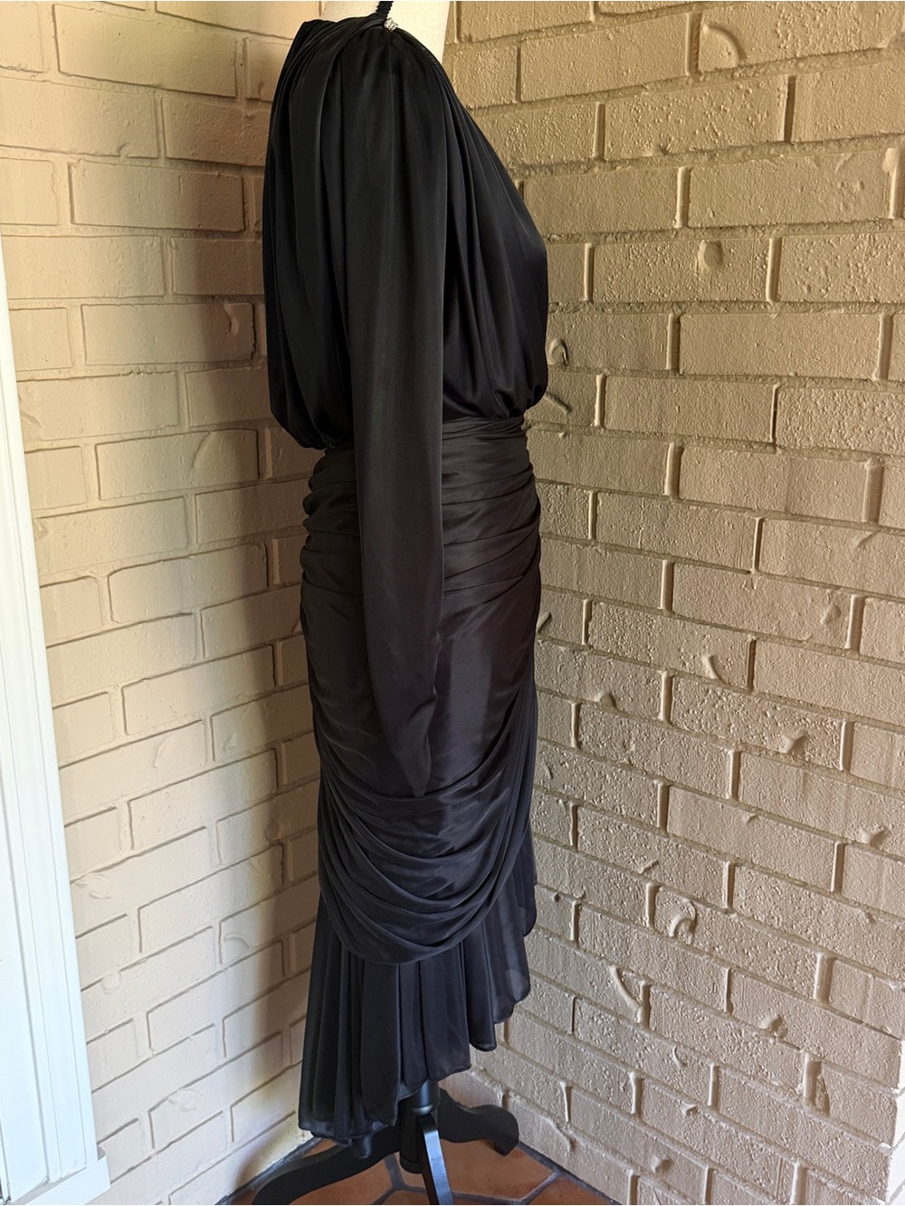 Vtg 90s Susan Roselli VIJACK Black Ruched Diamond Evening Gown Dress 4 Glitzy - Picture 5 of 12